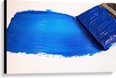 Canvas - Blauwe Verf Streep op Witte Achtergrond - 90x60 cm Foto op Canvas Schilderij (Wanddecoratie op Canvas)