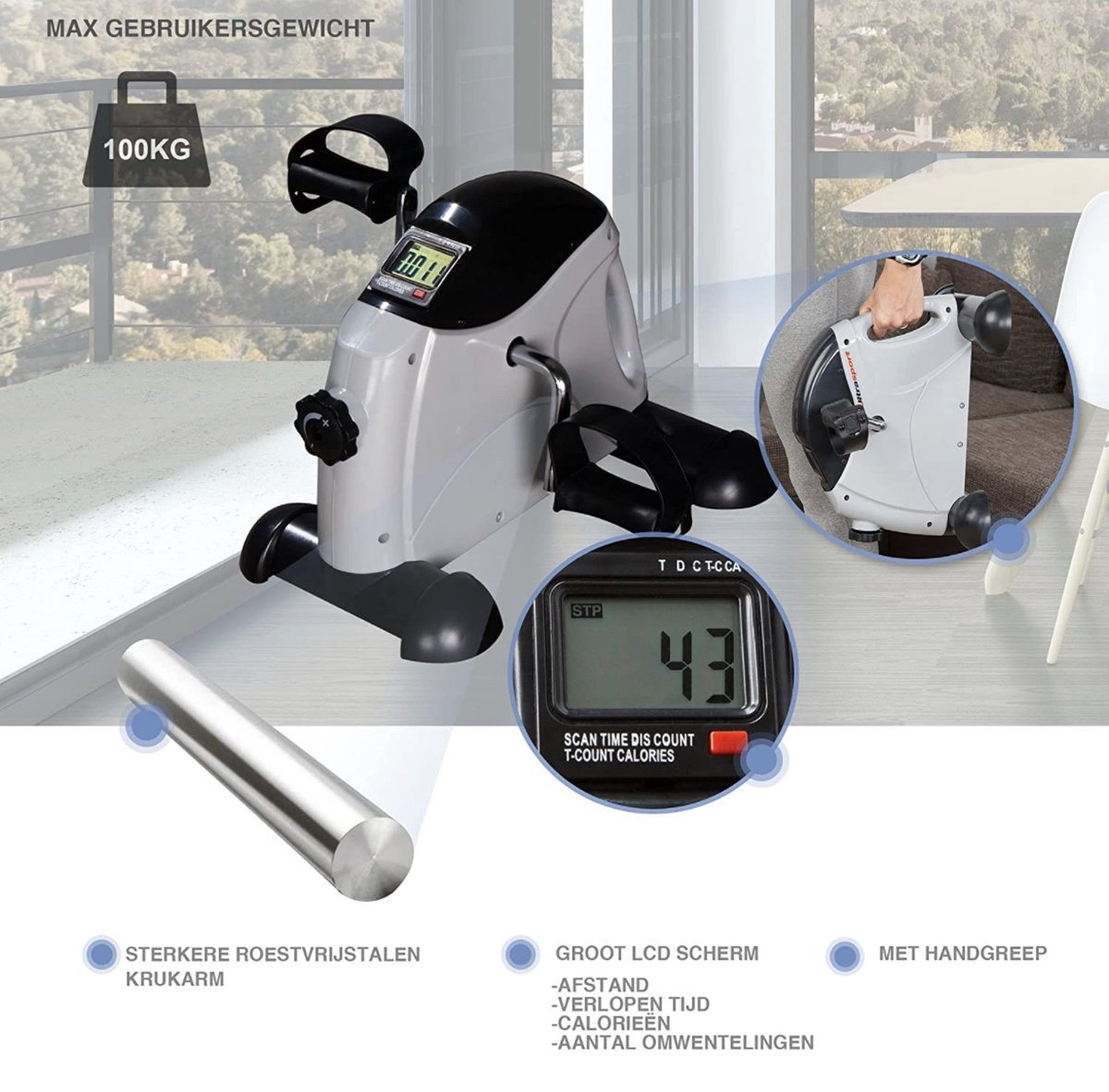 Ultrasport Mini Fiets 50 Zonder Handvat, Arm En Beentrainer Hometrainer Fiets Bewegingstrainer Lcd Display Met Computerfunctie Ideaal Voor Versterking Max Gebruikersgewicht Tot 100 Kg 752626353