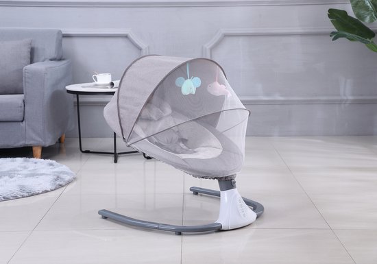 Slimme elektrische wipstoel – Babyschommel – Verstelbaar en Comfortabel – Baby swing – tot 9kg - Grijs