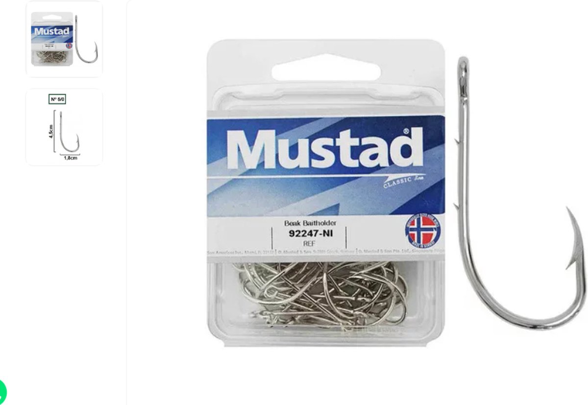 Mustad zout water haak noorwegen maat 5/0 25 stuks
