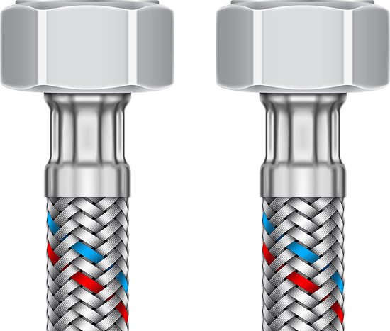 VIOKS Pantserslang, 3/8 inch, flexibel, 3 m, met wartelmoer, verbindingsslang, verlengslang, voor sanitair, waterkraan, keuken, voor waterkraan, wastafel enz