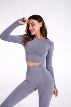 New Age Devi - Sport outfit - High Waist Squatproof Yoga legging - Crop Top met lange mouw - Grijs - Maat Small