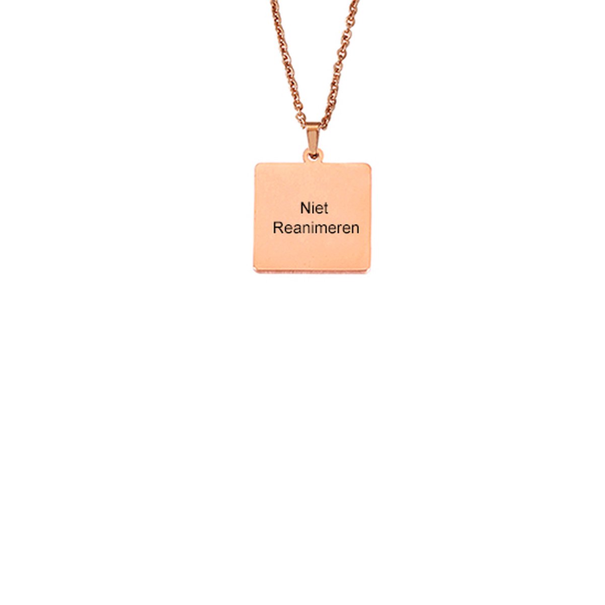 Gegraveerde Niet Reanimeren Ketting - Niet Reanimeren Penning - Do Not Resuscitate - Gegraveerd - Vierkant - Roestvrij Staal - RVS - Verstelbaar - Rosé Goudkleurig