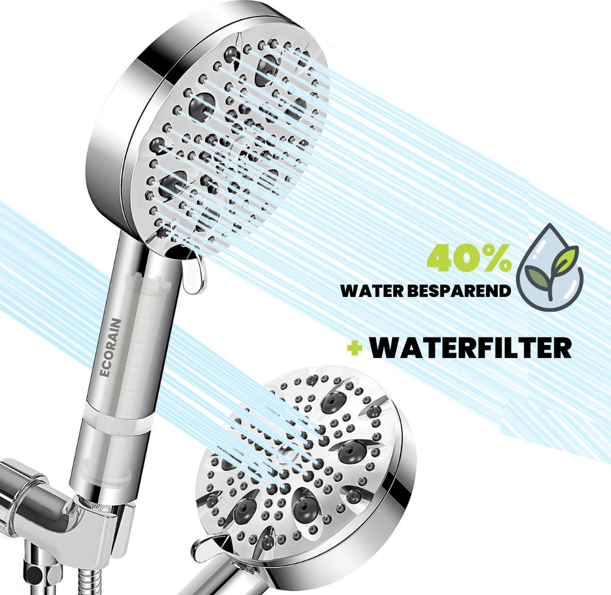 EcoRain® Waterbesparende Douchekop Noah Chrome 40 Waterbesparend Regendouche 9... bol