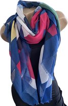 Dames sjaal lang met print 180/85cm 9185 Royal Blue