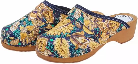Zweedse klompen - Blue flowers van Dina - echt leer Zweedse klompen - Blue flowers van Dina - echt leer