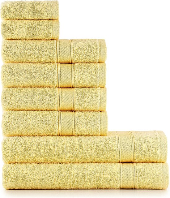 Handdoekenset geel 8 stuks / 2 x badkamerhanddoek 70 x 140 cm en 4 x handdoek 50 x 90 cm en 2 x gastendoekjes 30 x 50 cm - handdoekenset voor de badkamer 100% katoen wollig delicaat luxe badspullen