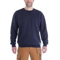 Marineblauwe Carhartt sweatshirt met ronde hals en lange mouwen, gedragen boven een bruine cargbroek.