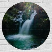 Muursticker Cirkel - Zonnestralen Vallend op Waterval in Bos - 70x70 cm Foto op Muursticker