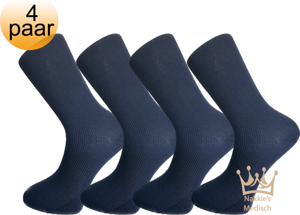 Nakkie’s medische sokken - 100% katoen - 4 paar - Maat 47/50 - Blauw