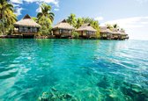 Fotobehang Island Caribbean Sea Tropical Cottages | PANORAMIC - 250cm x 104cm | 130g/m2 Vlies