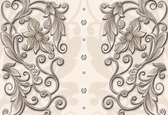 Fotobehang Floral Pattern Pewter | XXL - 206cm x 275cm | 130g/m2 Vlies