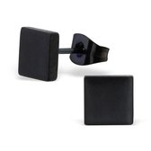 Aramat jewels ® - Stalen zwarte oorbellen vierkant unisex 8mm