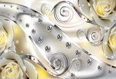 Fotobehang Yellow Floral Diamond Abstract Modern | XXL - 312cm x 219cm | 130g/m2 Vlies
