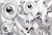 Fotobehang Silver Grey Floral Modern Abstract | XL - 208cm x 146cm | 130g/m2 Vlies