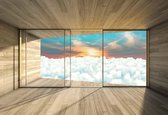 Papier peint Fenêtre Ciel Coucher de Soleil Nuages Soleil. | XL - 208 cm x 146 cm | Polaire 130g / m2