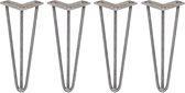 4 x Tafelpoten pinpoten - Lengte: 30.5cm - 3 pin - 10mm – Ruw staal - SkiSki Legs ™ - Retro hairpin