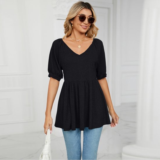 Chemisier Femme - Chemise Femme - Haut Femme - Col V- Zwart - Taille : M