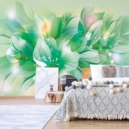 Papier peint Fleurs Nature Vert | XXXL - 416 cm x 254 cm | Polaire 130g / m2