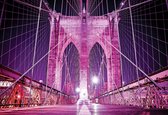 Fotobehang  Brooklyn Bridge New York Pink | XXL - 312cm x 219cm | 130g/m2 Vlies