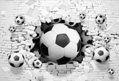 Fotobehang Football Through The Wall | PANORAMIC - 250cm x 104cm | 130g/m2 Vlies
