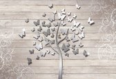 Fotobehang Butterflies Tree | XL - 208cm x 146cm | 130g/m2 Vlies