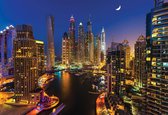 Fotobehang City Dubai Skyscraper Night | XXL - 206cm x 275cm | 130g/m2 Vlies