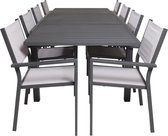 Marbella tuinmeubelset tafel 160x100cm, 8 stoelen Copacabana, zwart,grijs.