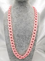 Trendy – 2 in 1 - Grove Acryl schakelketting - Zonnebril ketting - vintage - 70 cm – mat light pink