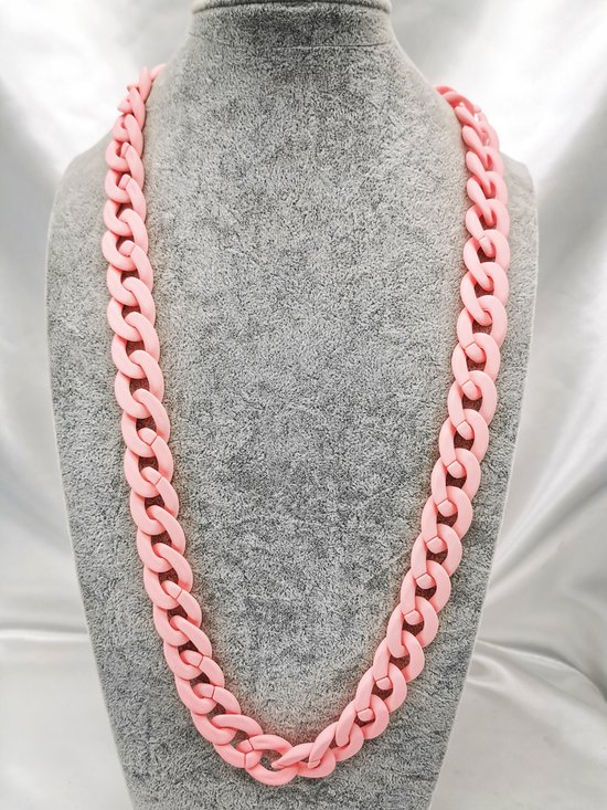 Trendy – 2 in 1 - Grove Acryl schakelketting - Zonnebril ketting - vintage - 70 cm – mat light pink