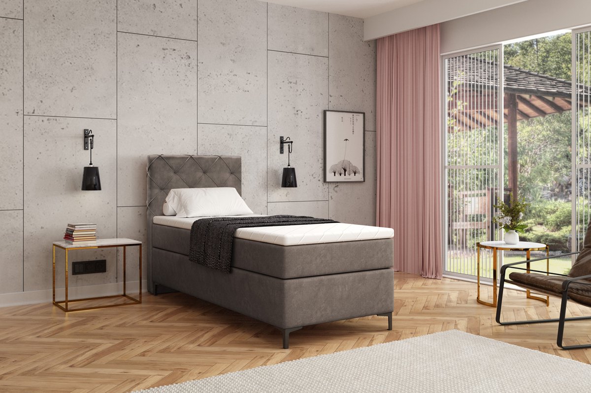 Meuba Home - Oslo Boxspring - Grijs - 90x200 - Microfiber -