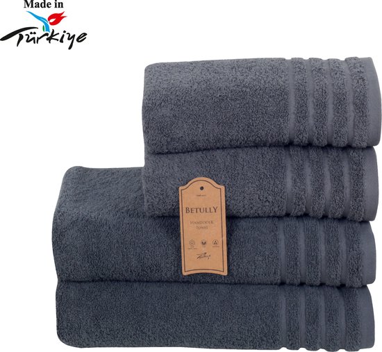 Betully ® - Handdoeken Set - 50x100 - 70x140cm - set van 4 - Hotelkwaliteit – Zware kwaliteit 500 g/m2 Antraciet