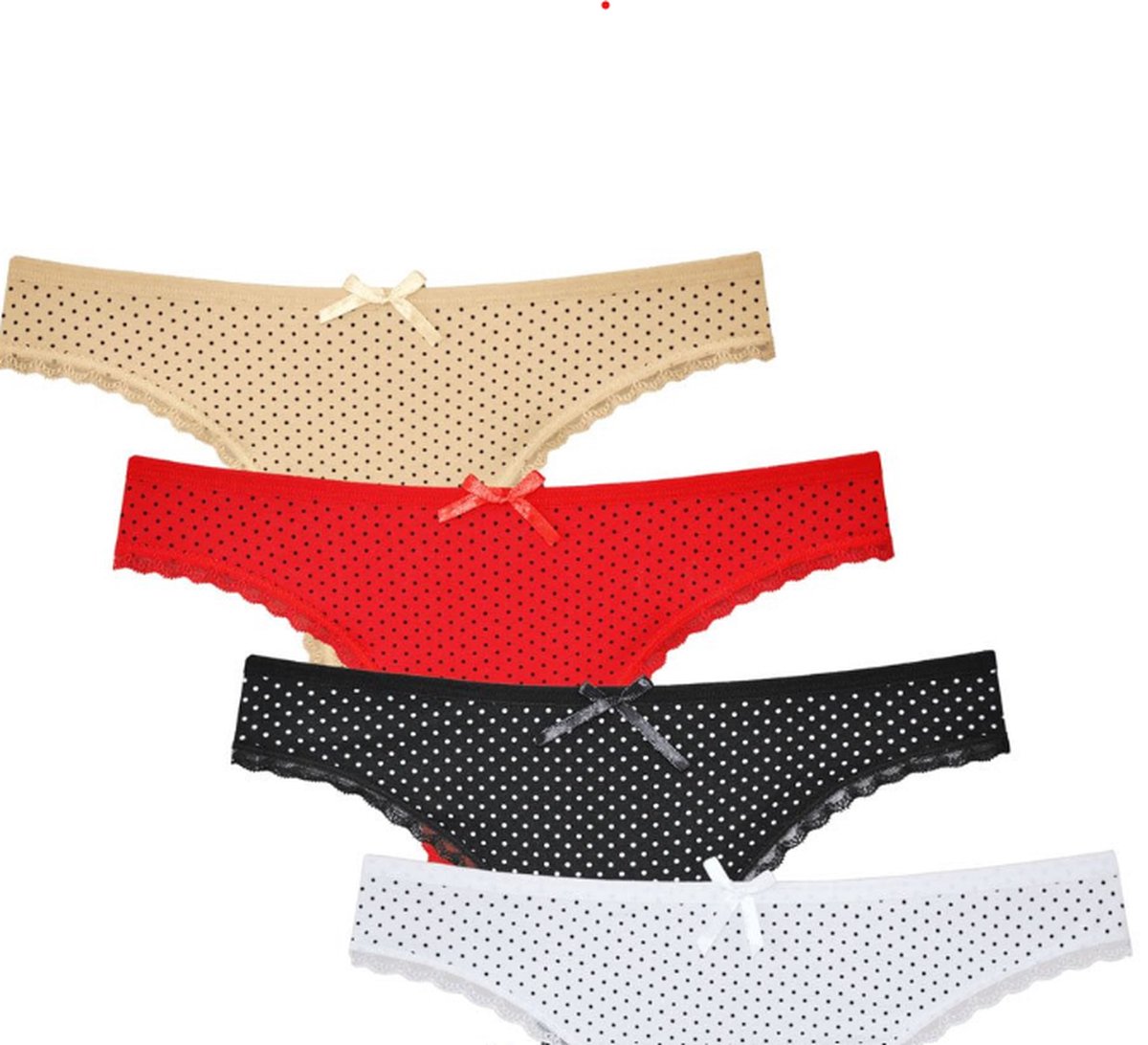 Strings 4-Pack - Dames strings - Stippen - 4 kleuren - XL