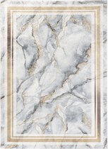 Vloerkleed- Glamour - Squitta Grey Gold - Marmer - Gold Frame -Hoge Duurzaamheid - Topkwaliteit - 120 x 180