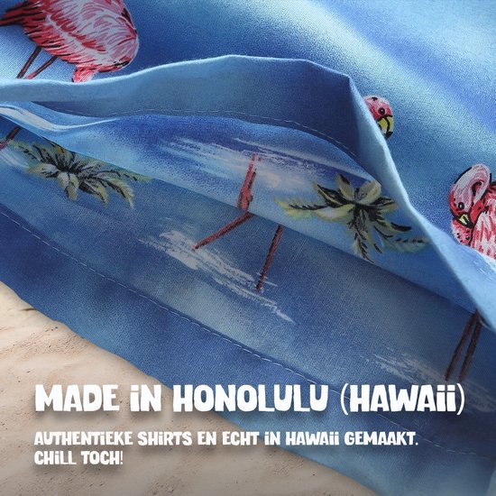 Hawaii Blouse Mannen - Shirt - Hemd - 100% Katoen - Overhemd Heren Korte Mouw - Made in Hawaii "Flamingo in het Water" Maat M