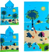 Set van bad cape/poncho met strand/badlaken microvezel - voor kinderen met nijlpaard