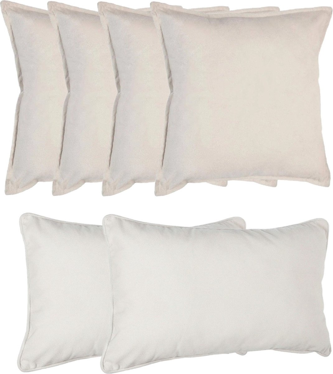 Atmosphera Bank/sierkussens Sophia - set 6x - Ivoor wit - polyester - met rits - In 2 formaten