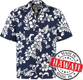 Hawaii Blouse Mannen - Shirt - Hemd - 100% Katoen - Overhemd Heren Korte Mouw - Made in Hawaii "Hawaii Bloemen Blauw" Maat M