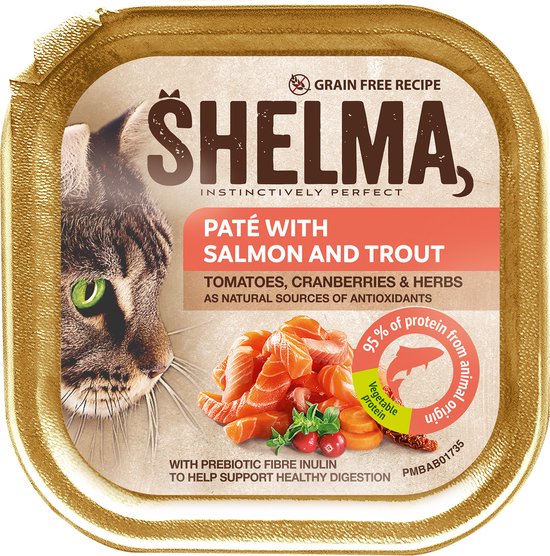 Nederigheid Analytisch Behoefte aan Shelma Premium Kattenvoer - Paté met Zalm Forel en Groenten - 16 x 100g |  bol.com