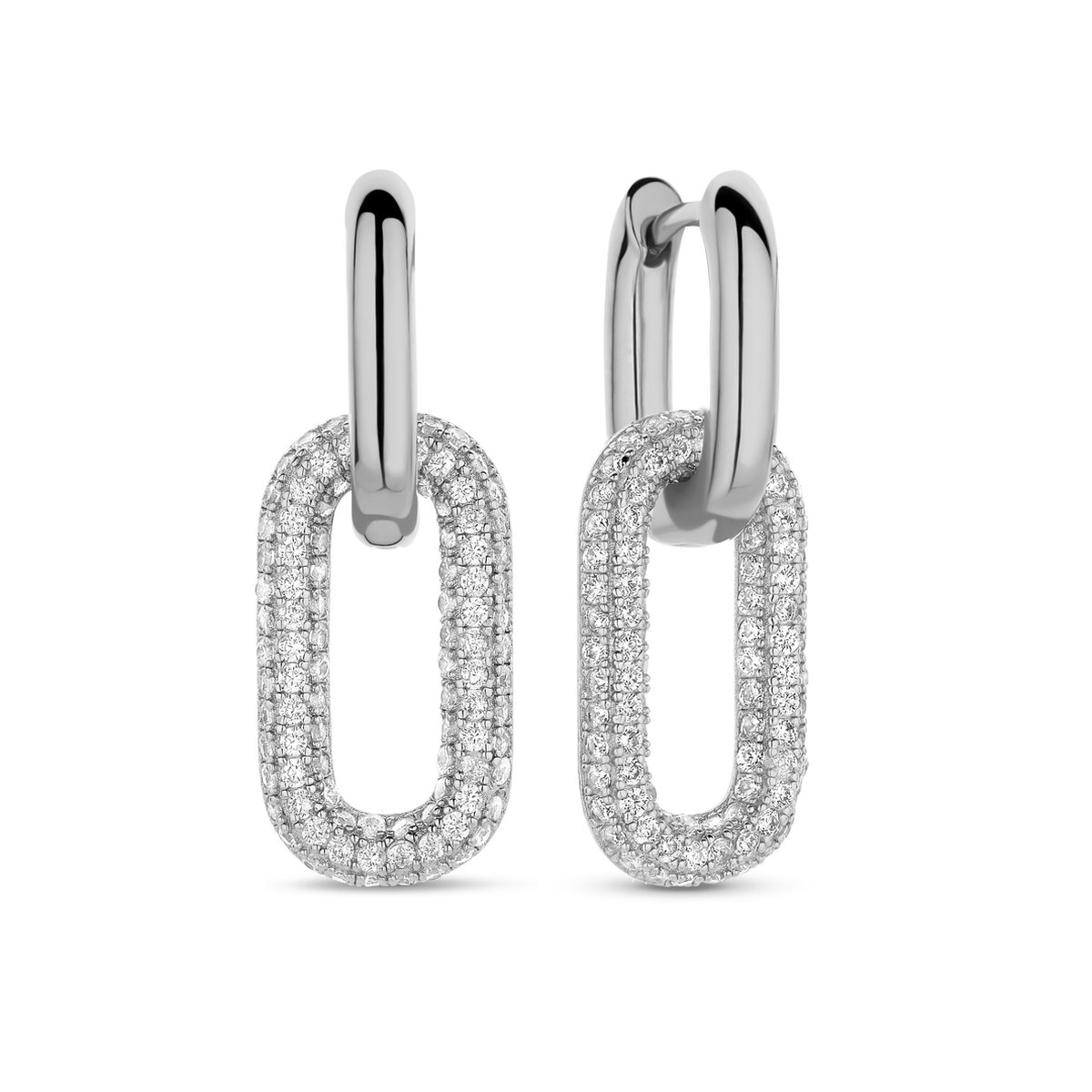 New Bling 9NB-1239 Zilveren Rechthoekige Oorringen met Open Hanger - 12,7x10x2,4mm - Zirknoia - Totale Lengt 24mm - Rhodium - Zilver