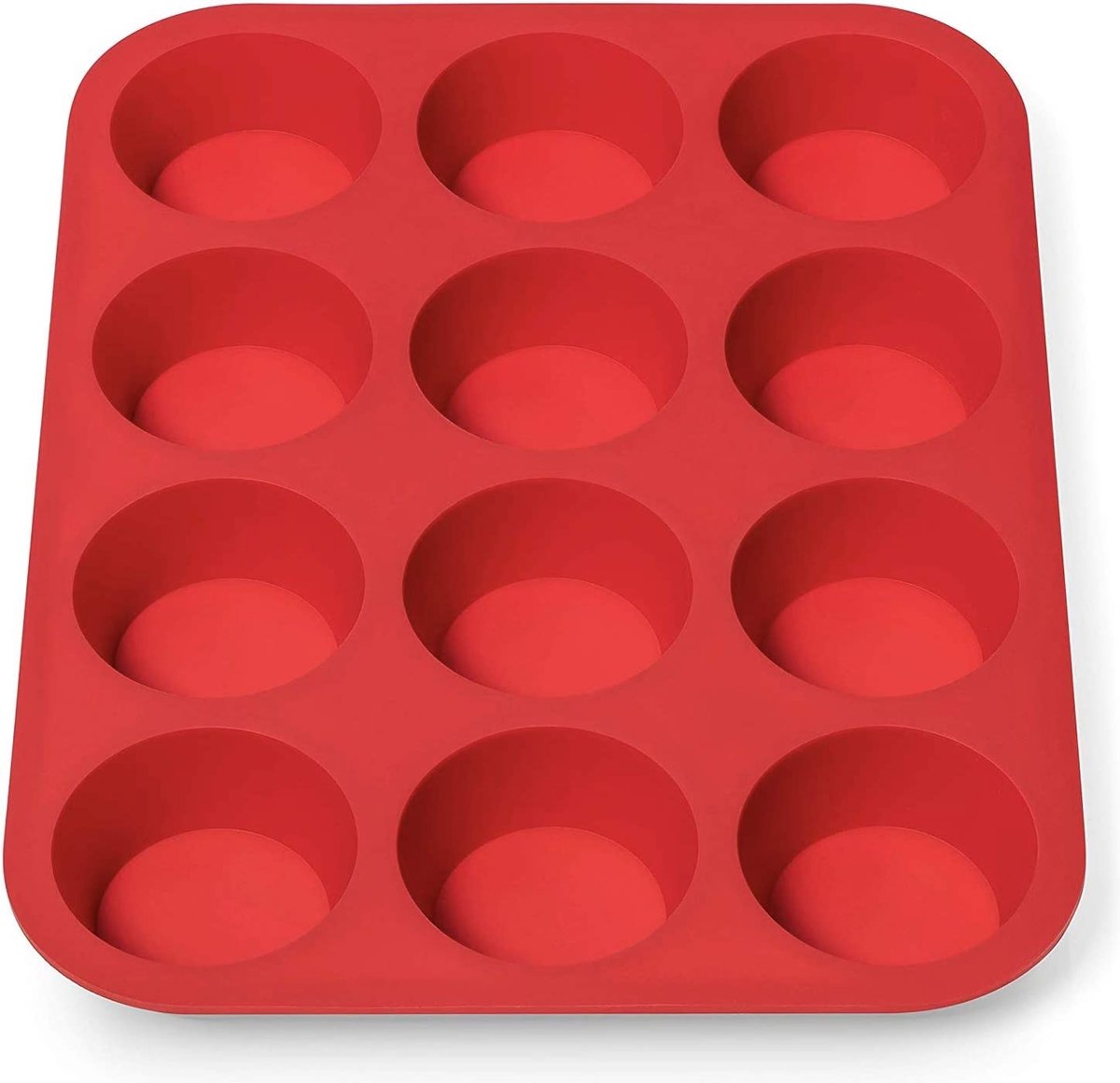 Muffinplaat van siliconen voor 12 muffins, BPA-vrij, anti-aanbaklaag, muffinvorm, cupcake, bakplaat, muffinvorm, brownies, bakvorm, muffinbakplaat, rood