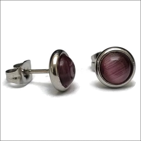 Aramat jewels ® - Oorbellen zweerknopjes paars cats eye chirurgisch staal 8mm