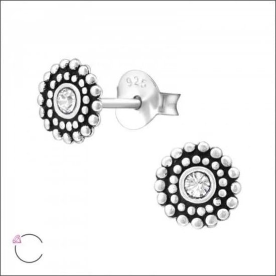 Aramat jewels ® - Zilveren oorbellen geoxideerd rond 6mm transparant swarovski elements kristal