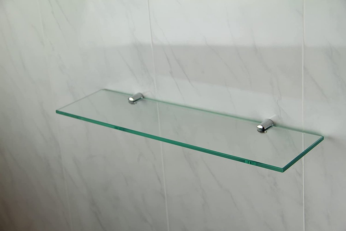 Glasplank, 6 mm dik, gehard glas, behuizing met chromen afwerking, 400 x 100 mm