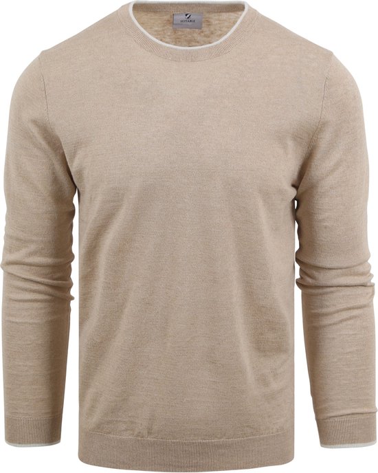 Suitable - Trui O-Hals Johan Beige - Heren - Maat M - Regular-fit