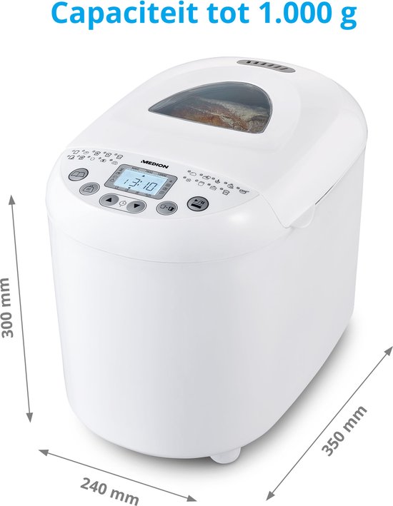 Medion Broodbakmachine (MD11011) - Broodmachine met 19 bakprogramma's - 550 watt - 1 kilo capaciteit - Wit - MEDION
