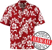Hawaii Blouse Mannen - Shirt - Hemd - 100% Katoen - Overhemd Heren Korte Mouw - Made in Hawaii "Hawaii Bloemen Rood" Maat L