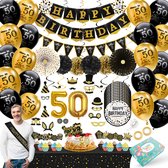 Celejoy® 50 Jaar 92-Delig Zwart & Goud Verjaardags feestpakket - Sarah Abraham - Ballonnen, Slingers & Taarttopper - Voor Jongens, Meisjes - Ultieme Feestdecoratie