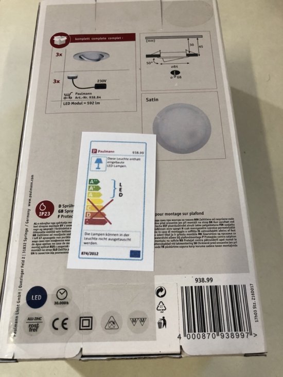 Paulmann 93873 Kit 3 Spots Encastrés LED Coin Slim Rond - 6,8W 2700K Acier Brossé, Très Plat 30mm