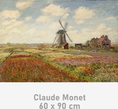 Canvas Schilderij * Claude Monet Bloembollenvelden en Molen bij Rijnsburg * - Kunst aan je Muur - Modern Impressionisme - kleur - 60 x 90 cm